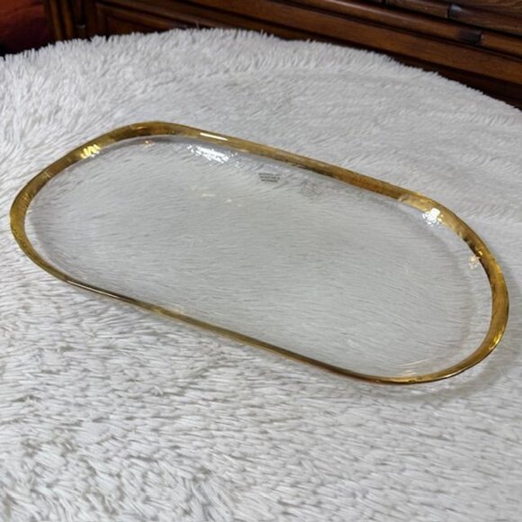 10 Strawberry Street Gold Rimmed Wavy Glass Platter Made in Germany - Picture 2 of 16